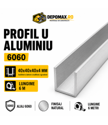 Profil U aluminiu 40 x 40 x 40 x 4 mm, 6 metri